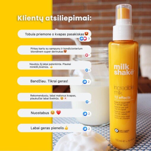 Purškiamas pienelis plaukams Milk Shake Incredible Milk 12 Effects Leave In Treatment 150ml