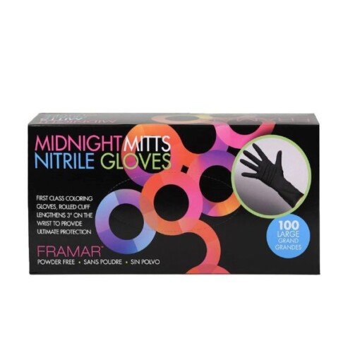 Nitrilinės pirštinės be pudros, plaukų dažymui, juodos Framar Midnight Mitts Nitrile Gloves